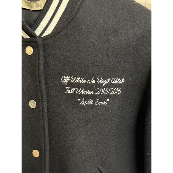 Off-White Black & White Striped Varsity Jacket S Virgin Wool Blend - Picture 9 of 14